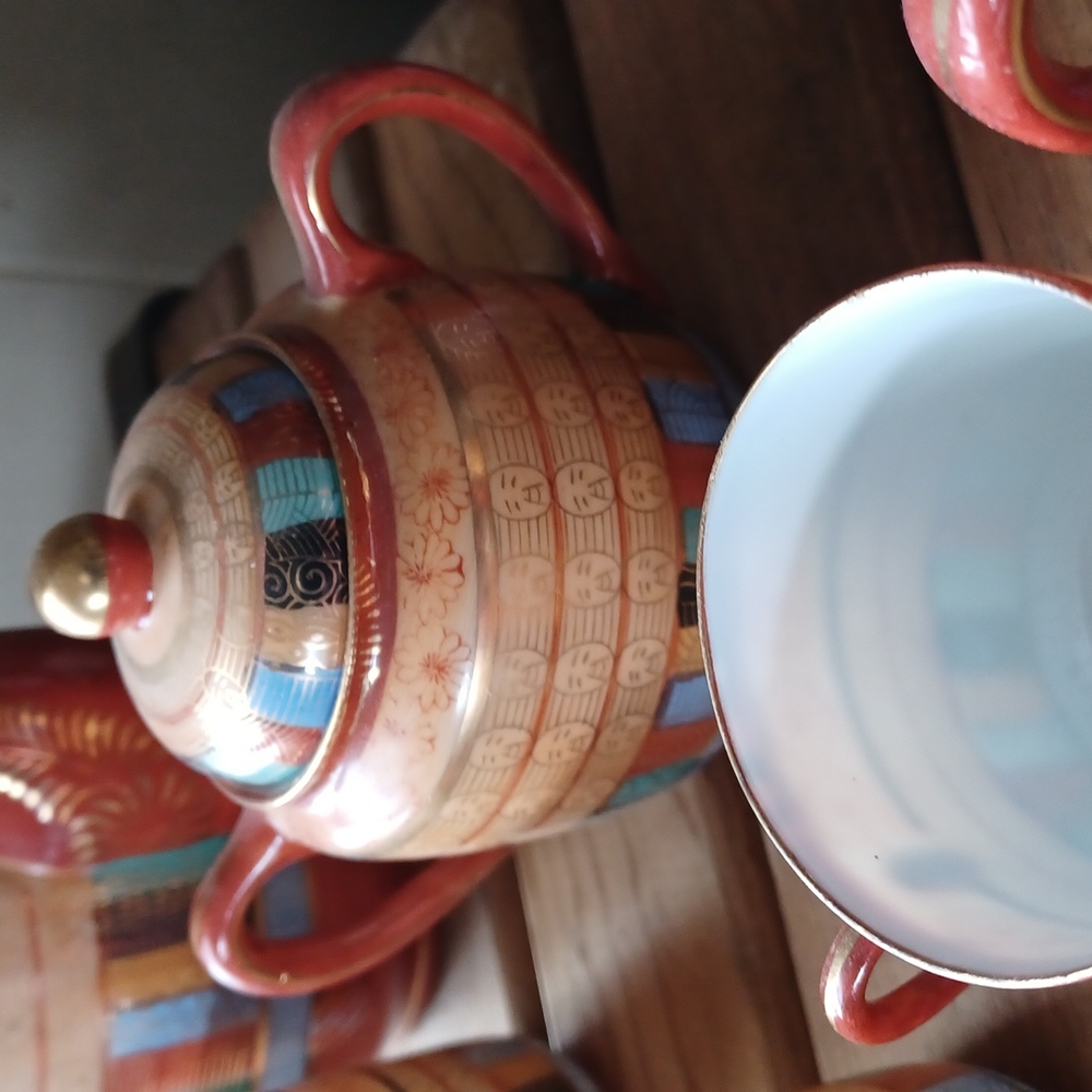 Vintage Japanese 1000 faces geisha lithophane porcelain demitasse 22 pc. Set - Picture 5 of 14